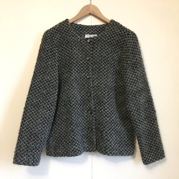 Alfred Dunner Black and White Cozy Mohair Blend Button Down Cardigan - Picture 1 of 15